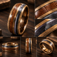 Bague JLM vintage en acier inoxydable bronze antique avec incrustation de bois naturel et de pierres minérales, alliance pour homme, bijoux OEM