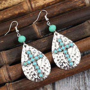 Pendientes al por mayor de aleación con corte princesa, estilo europeo americano, forma de gota, martillados, bohemios, retro, chapados en plata antigua - Product Image 2
