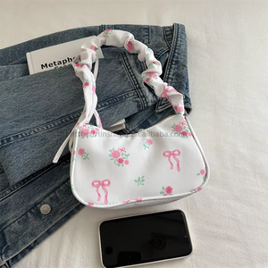 Women's Casual Retro Flower Texture <b>Handbag</b> Cute <b>Small</b> Korean Shoulder Bag Underarm Bags for Ladies - Product Image 2