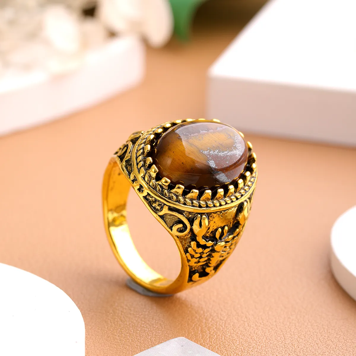 Joyería indio bohemio elegante estilo 18K turquesa tendencia casual anillo de mujer