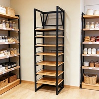 Étagère de présentation en fer et bois pour supermarché, gondole de magasin d'alimentation, présentoir pour produits cosmétiques, en-cas, bouteilles et accessoires