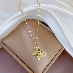 Kalung Liontin Kupu-kupu Berlapis Emas 18K Baja Anti Karat Zirkon Berkualitas Tinggi, Perhiasan Mewah Terlaris untuk Wanita - Product Image 3