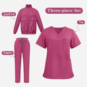 Scrub <b>Top</b> Jogger Pant Scrub Jackets Scrub Set Three Piece Set Way Stretch Fabric Stretch V-Neck Skin-friendly with Multi Pockets - Product Image 2