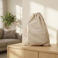 Sacs à linge classiques en lin naturel, sacs à cordon luxueux brodés 43x54cm pour le rangement des chambres d'hôtel, prix d'usine