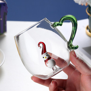 High Boro silicate <span class=keywords><strong>Glass</strong></span> Weihnachts wasser becher Weihnachts baum geformte Tasse mit Griff zum Trinken - Product Image 3