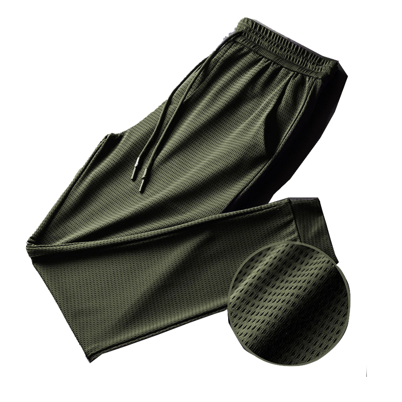 Men's Summer Casual mesh Fitness Pants Sports Quick-Drying Breathable Ice Silk Straight Pants