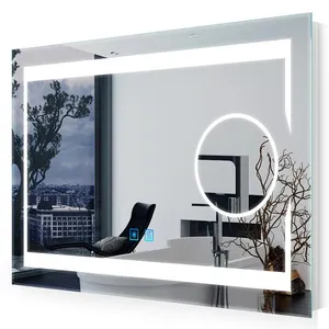 大型批发定制长矩形照明除雾发光二极管挂墙触摸屏智能镜子miroir espejo spiegel