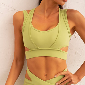 Soutien-gorge <span class=keywords><strong>de</strong></span> sport côtelé superposé pour femme, avec découpes ajourées, haut <span class=keywords><strong>de</strong></span> yoga très extensible, antichoc, pour fitness et entraînement en salle <span class=keywords><strong>de</strong></span> sport - Product Image 4