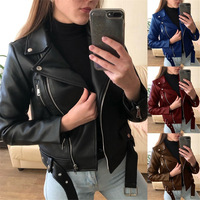 Nouvelle mode veste de motard en cuir PU pour femmes et filles printemps-automne à manches longues veste de motard décontractée à fermeture éclair de couleur unie mince et décontractée
