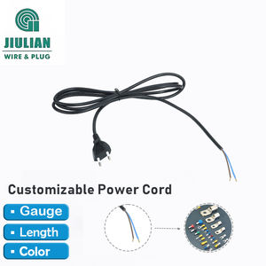 Cordon d'alimentation à deux broches rondes, longueur personnalisable, conforme aux normes européennes, 0,75 mm², en cuivre pur, avec embout nu à deux conducteurs - Product Image 1