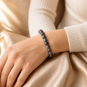 Bracciale con Perle in Ceramica Smaltata, Artigianale, Elastico, Stile Bohemien, Colore Mogano Teal, Regalo per Donna - Product Image 4
