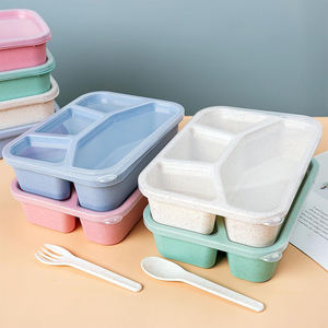 Matériel de paille de blé Boîte à collation bento réutilisable Conteneur Boîte à collation kawaii avec 4 compartiments pour enfants Adultes - Product Image 2