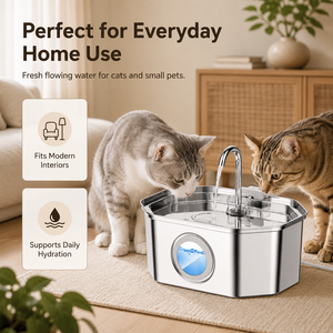 Fontaine à eau électrique pour animaux de compagnie de qualité supérieure, 3,2 L, en acier inoxydable, système de filtration automatique pour chats et chiens d'intérieur, fonctionnement silencieux - Product Image 2