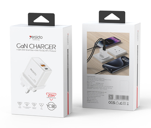YC80 YesIDo PC วัสดุหน่วงไฟ PD <span class=keywords><strong>20W</strong></span> + QC 18W ชาร์จเร็ว USB-C GAN & USB-A Dual-Port UK ชาร์จเร็ว - Product Image 6