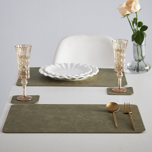 Pu Leather <b>Placemat</b> Heat Insulating Oil Resistant Desktop Mat Solid Color Portable Design <b>For</b> Dining <b>Table</b> Use - Product Image 2