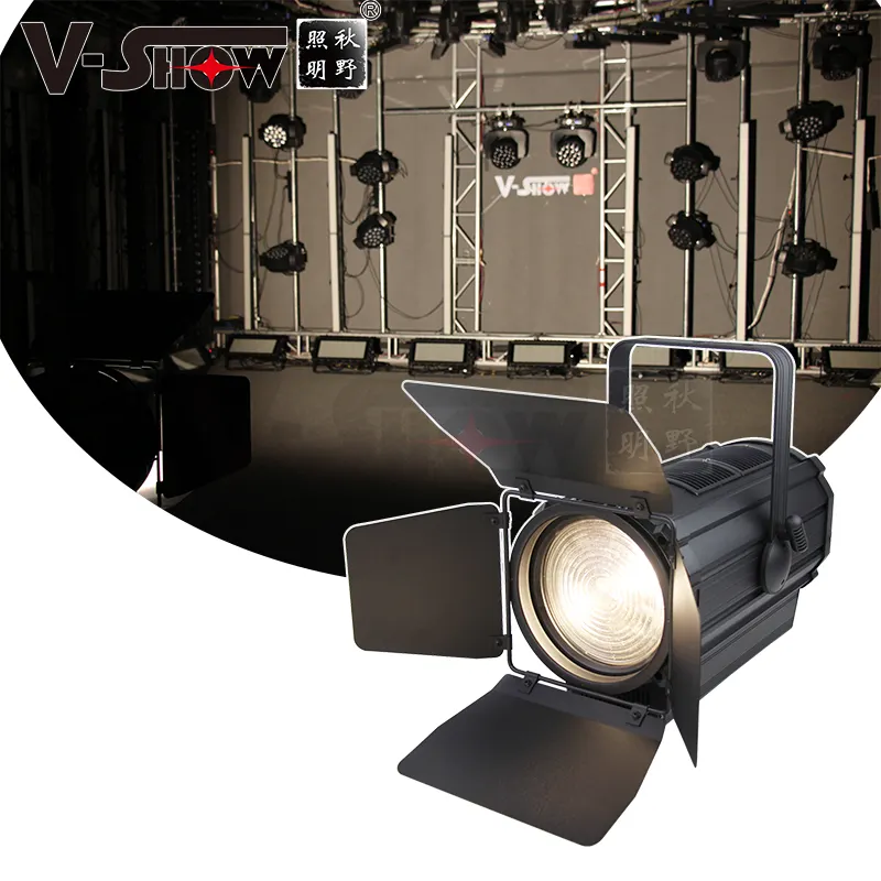 V-show-foco LED Fresnel de 300W, con Zoom eléctrico, DMX, estudio de cine, iluminación de escenario para conciertos