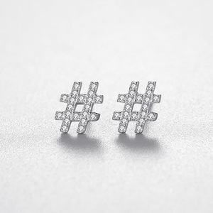 Version en cuivre personnalisable, symbole créatif, argent sterling S925, zircone taille ronde #   Boucles d'oreilles symboles pour femmes - Product Image 6