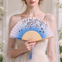 Éventail en bambou de 21 cm avec pompon style ange pour spectacle de danse, cadeau de mariage, vente en gros, écologique