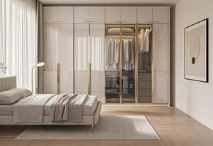 Solid Wood <b>Wardrobe</b> Closet with Full-Length <b>Mirror</b> & Swing/<b>Sliding</b> Glass <b>Doors</b> <b>Wardrobe</b> Closet with <b>Mirror</b> | Solid Wood Frame - Product Image 4