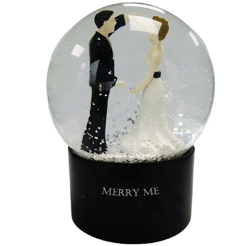 65 mm çap fabrika özelleştirilmiş su küre tatlı çift kar küresi hediyelik eşya için düğün hediyelik eşya