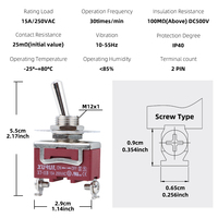 Interruptor de Palanca SPST de Encendido/Apagado de 20A 277V con Certificación CUL ROHS, Dos Pines, Plástico, IP40, Terminal de Tornillo, Orificio de Montaje M12, Equipo Eléctrico