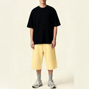 Pantalones Cortos Anchos de Lona de Alta Calidad para Hombre, Ecológicos, Transpirables, Antiarrugas, de Cintura Media con Cordón Ajustable, Color Amarillo - Product Image 1