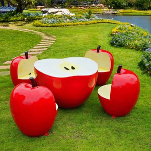 Ensemble de sièges modernes en fibre de verre, design fantaisie et durable, en forme de pomme, pour mobilier de jardin extérieur, idéal pour fermes, villas, parcs et cours. - Product Image 4