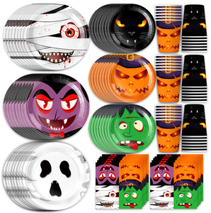 Nuovo Set di Articoli per Feste <span class=keywords><strong>a</strong></span> <span class=keywords><strong>Tema</strong></span> <span class=keywords><strong>Halloween</strong></span>, Decorazioni per Compleanno, Accessori Horror, Piatti di Carta, Tovaglioli, Tovaglia, Bicchieri, Striscioni Personalizzati - Product Image 3