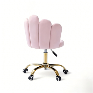 Sillón Giratorio Ergonómico de Cuero con Forma de Concha y Base Dorada - Taburete Ajustable para Peluquerías y Salones de Belleza - Product Image 3