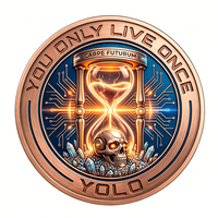 Pièce commémorative en cuivre fin 999 de 1 oz, imprimée UV, motif animalier, Santa Muerte, squelette, roses néon, YOLO, relief 3D, objet de collection