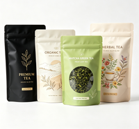 Pochette d'emballage pour thé personnalisée avec logo imprimé, refermable, écologique, imperméable, en matériau BOPP/PE de qualité alimentaire