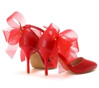 Nouvelles Chaussures de Mariée Élégantes à Grand Nœud Couleur Unie pour Femmes, Talon Fin Pointu Antidérapant, Chaussures de Mariage à Fleurs pour Femmes, Chaussures de Soirée pour Femmes