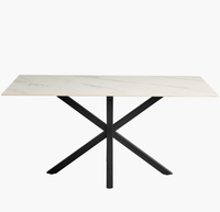 Table rectangulaire moderne en pierre frittée, table à manger en céramique avec base en métal noir pour la maison, les restaurants et les hôtels