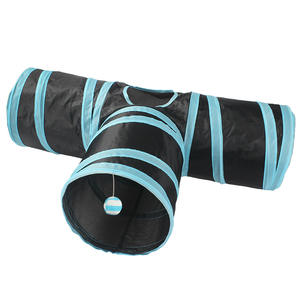 نفق قابل للطي للحيوانات الأليفة من البوليستر بـ 2/3/4/5 مخارج للاستخدام الداخلي مع كرة ممتعة وفتحة مراقبة للقطط - Product Image 1