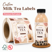 Étiquette personnalisée en rouleau pour bouteille de thé au lait, résistante à l'eau et au froid, de qualité alimentaire, avec logo imprimé, pour emballage de boissons et café