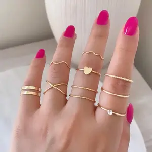 Fournisseur d'usine Accessoires Bijoux Creative Heart Chunky Ring Set Evil Eye Gold Plated Knuckle Ring Set