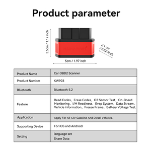Konnwei kw903 <span class=keywords><strong>ELM327</strong></span> <span class=keywords><strong>OBD2</strong></span> máy quét <span class=keywords><strong>Bluetooth</strong></span> 5.2 BLE <span class=keywords><strong>mini</strong></span> giao diện đọc mã cho Android IOS thiết bị - Product Image 2