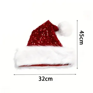 Chapeau <span class=keywords><strong>de</strong></span> Noël en tissu à paillettes, couleur unie, scintillant, avec long pompon moelleux, pour adultes et enfants, décoration <span class=keywords><strong>de</strong></span> fête <span class=keywords><strong>de</strong></span> Noël - Product Image 6