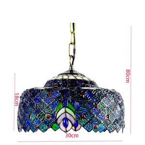 Tiffany pavone verde luci a sospensione in vetro colorato sfarfallio occhi azzurri lampada a sospensione per sala da pranzo Tiffany lampadario - Product Image 4