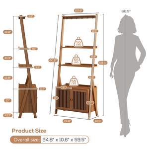Librería de madera de nogal con cajones, estante de escalera de estantería de nogal de 4 niveles con 6 ganchos, organizador de almacenamiento de pie de madera de 28 pulgadas - Product Image 2