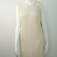 Damen Open-Strick Ärmelloses Maxikleid Häkel-Mesh-Strickkleid Casual Rundhals-Seitenschlitz Sommerkleid