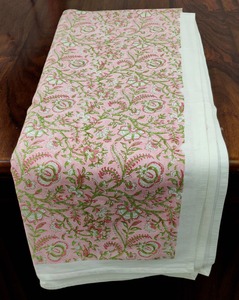 Pink Hand Block Printed <b>Tablecloth</b> Woven Cotton Fabric Floral Print Table Linen for Home Dining <b>Party</b> - Product Image 2