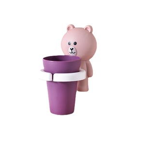 Y Bear Toothbrush Holder Set <b>Plastic</b> Cartoon <b>Animal</b> Design For Kids 2-4 Years Wall Mounted Mouthwash Cup With Bear Shape - Product Image 4