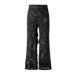 <span class=keywords><strong>Abrasion</strong></span> de rue haute de Style américain sans restriction déchirant les grands dommages Graffiti Flare <span class=keywords><strong>Jeans</strong></span> Vintage Straight Print Distressed