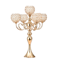 Candélabre en métal doré/argenté à 5 bras, écologique, avec cristaux en forme de cœur, grand modèle, pour centres de table de mariage et décorations de table