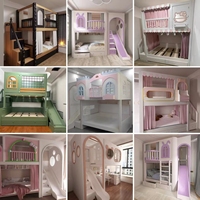 Lit superposé princesse moderne de luxe en bois massif durable pour filles avec double tiroir et armoire-escalier, ensemble de lit pour enfant fille