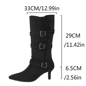 Botines de tacón alto de ante con punta en pico y hebillas para mujer, de media pantorrilla, ajuste ancho, talla grande 46 - Product Image 6