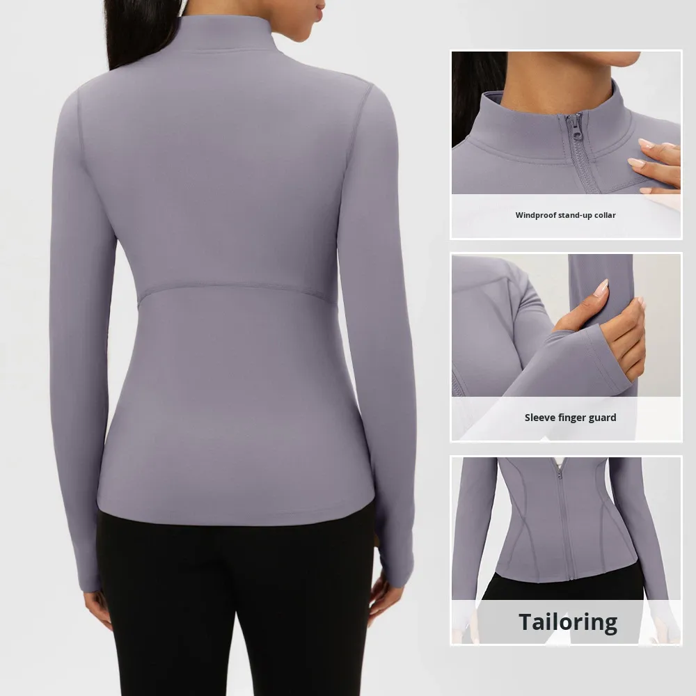 Style Zipper Yoga Jacket Women Stand-Up Collar Waist-Cinching Slimming Running Fitness Top Quick-Drying Jacket