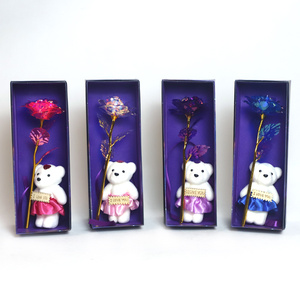 Ngày sáng tạo của mẹ Ngày Valentine hoa hồng nhân tạo với gấu 24K tím mạ vàng hồng lá hoa hồng nhân tạo với hộp - Product Image 4
