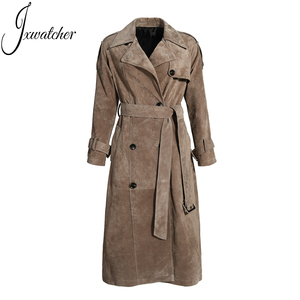 Wholesale Stylish Soft Belted Luxury Long Windbreaker Genuine Suede Sheepskin Trench <strong>Coat</strong> Women Over <strong>Knee</strong> <strong>Length</strong> Leather <strong>Coat</strong> - Product Image 1
